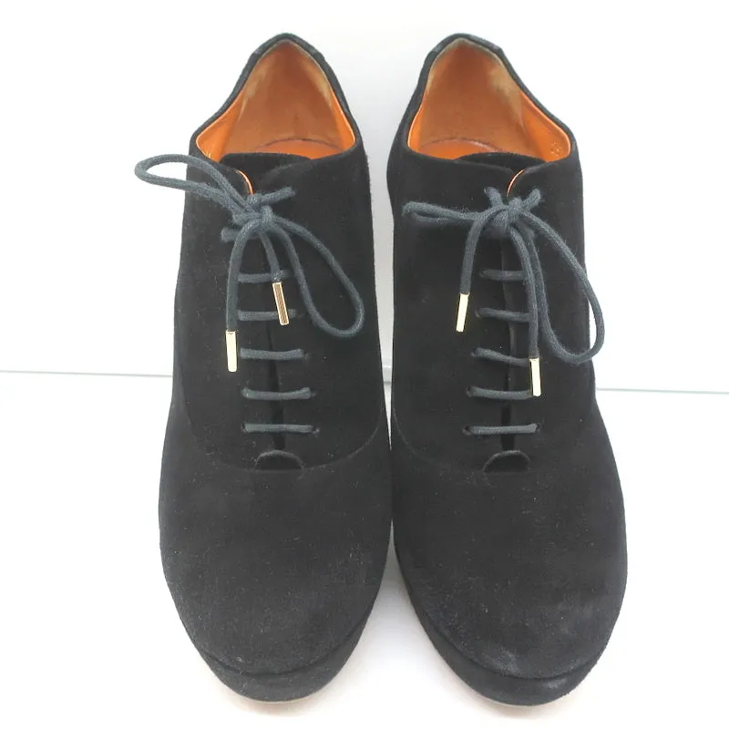 Gucci Betty Lace-Up Platform Booties Black Suede Size 38.5