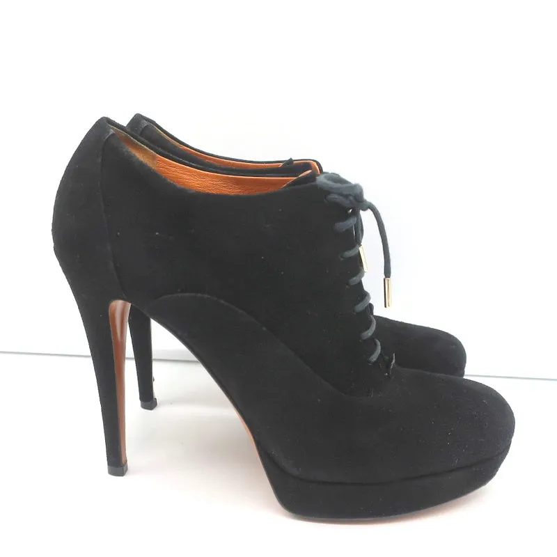 Gucci Betty Lace-Up Platform Booties Black Suede Size 38.5