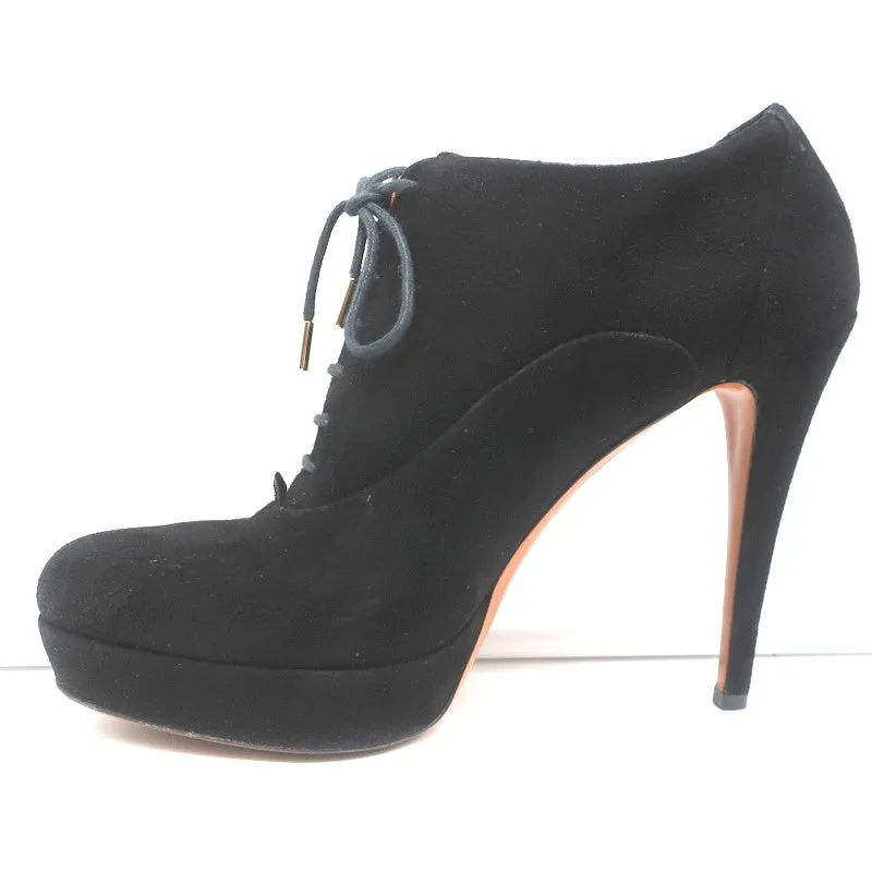 Gucci Betty Lace-Up Platform Booties Black Suede Size 38.5