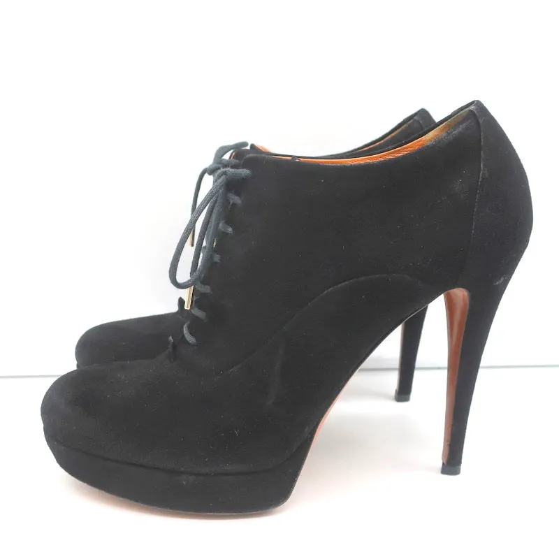 Gucci Betty Lace-Up Platform Booties Black Suede Size 38.5