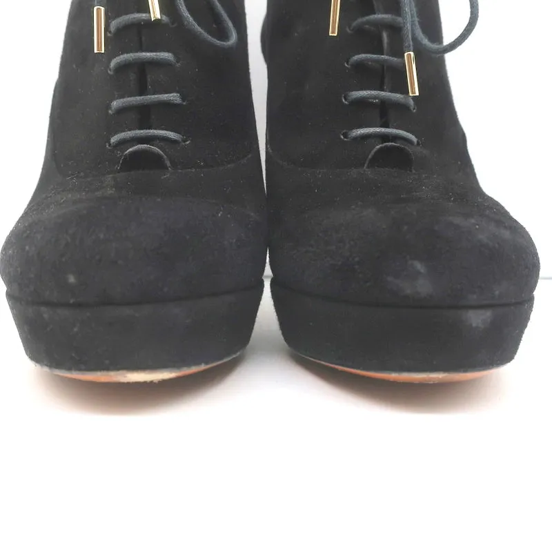 Gucci Betty Lace-Up Platform Booties Black Suede Size 38.5