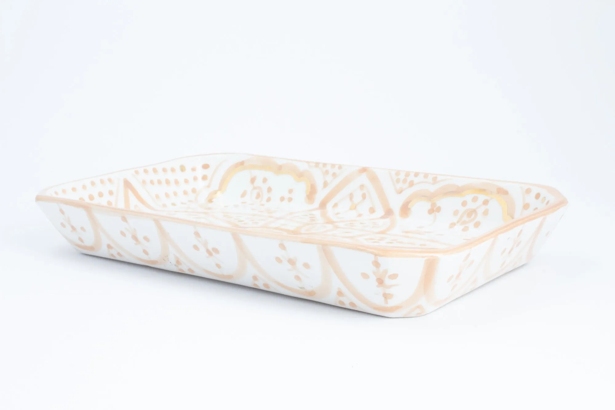Handmade Nude Zwak Glazed Moroccan Tray with 12K Gold Accent