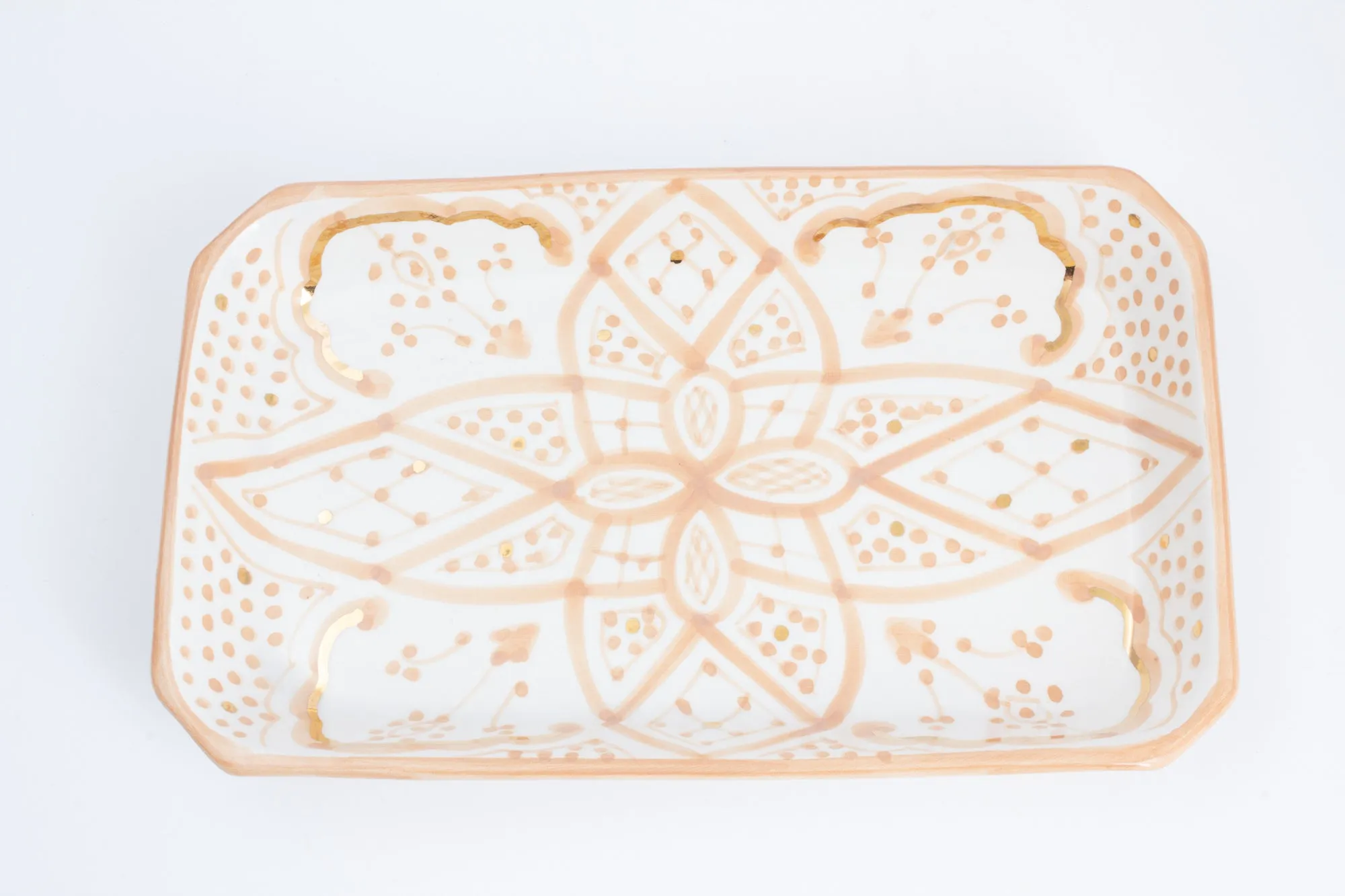 Handmade Nude Zwak Glazed Moroccan Tray with 12K Gold Accent