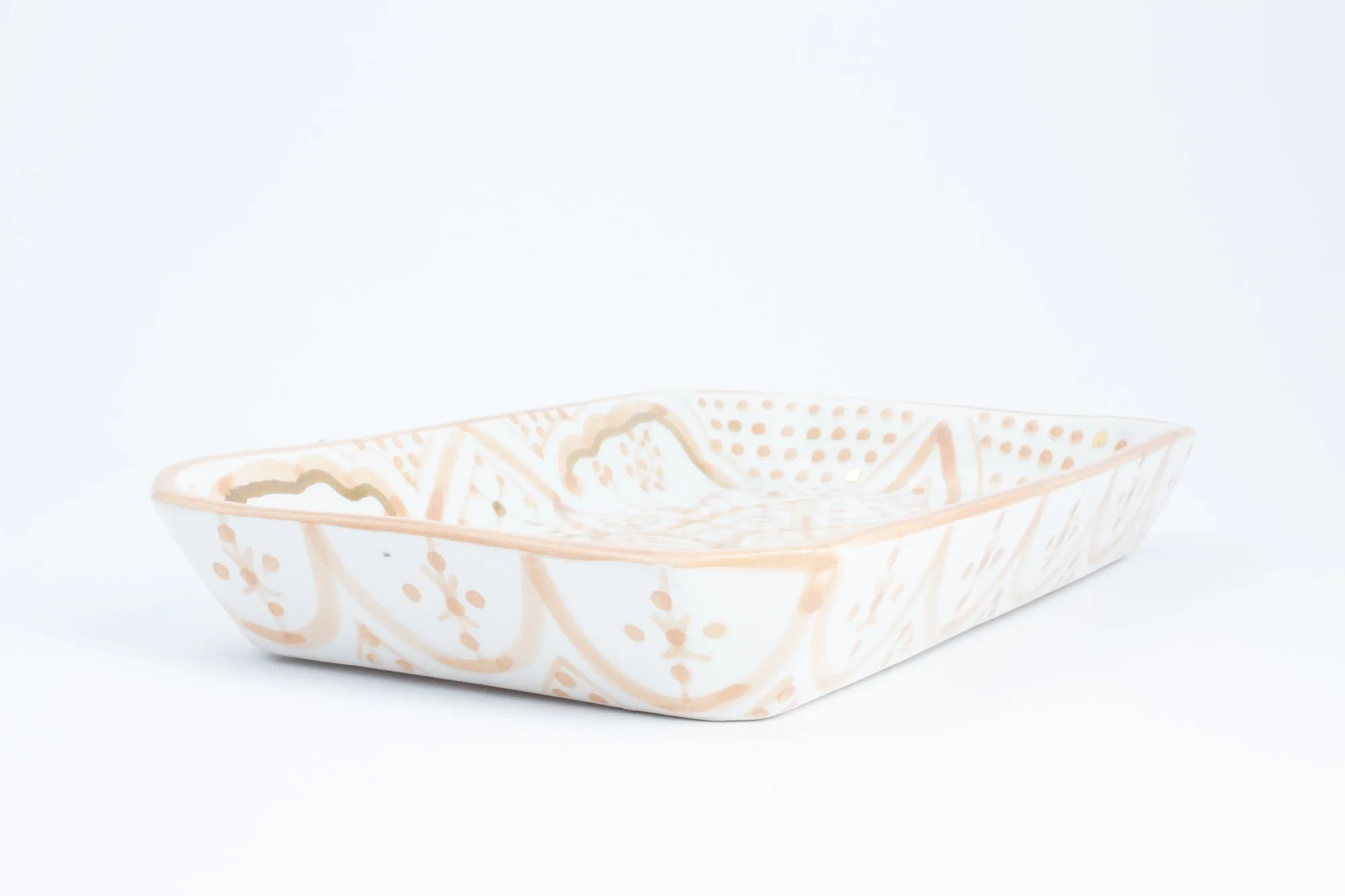 Handmade Nude Zwak Glazed Moroccan Tray with 12K Gold Accent