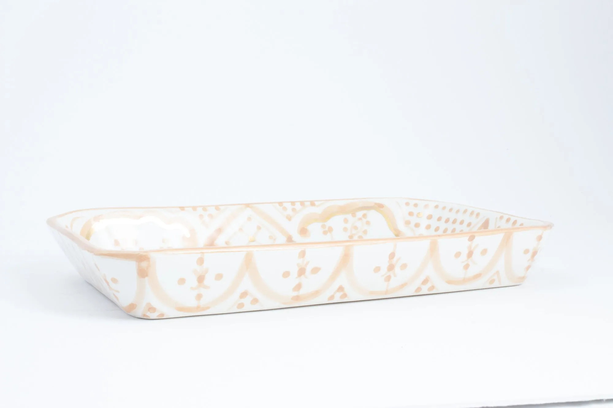 Handmade Nude Zwak Glazed Moroccan Tray with 12K Gold Accent