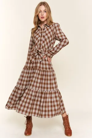 Hazel Blues® |  And the Why Plaid Tiered Midi Shirt Dress