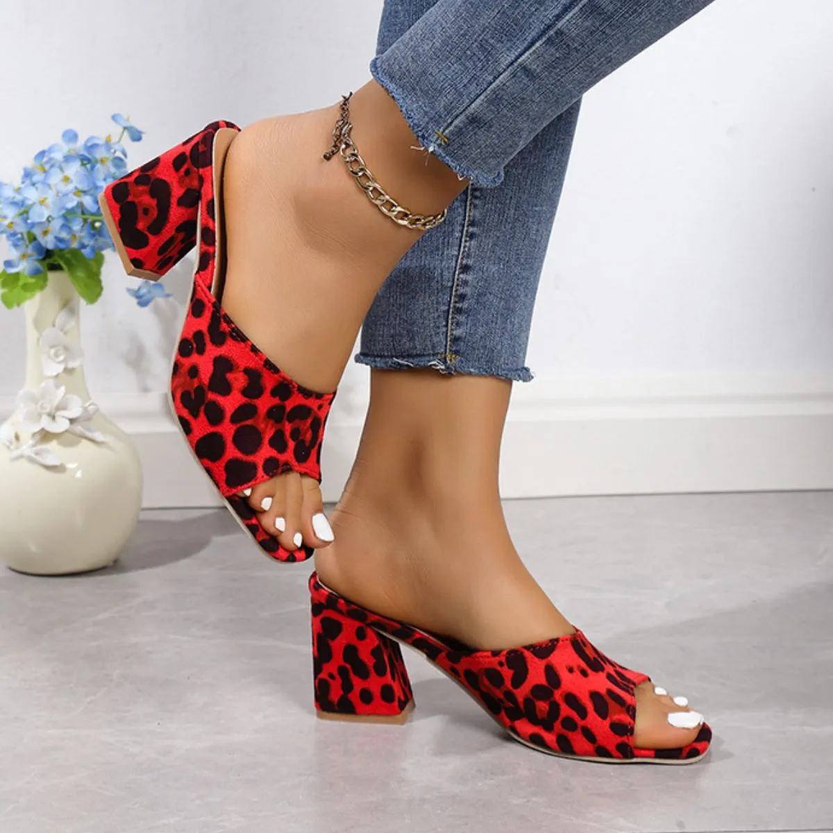 Hazel Blues® |  Leopard Block Heel Suede Sandals