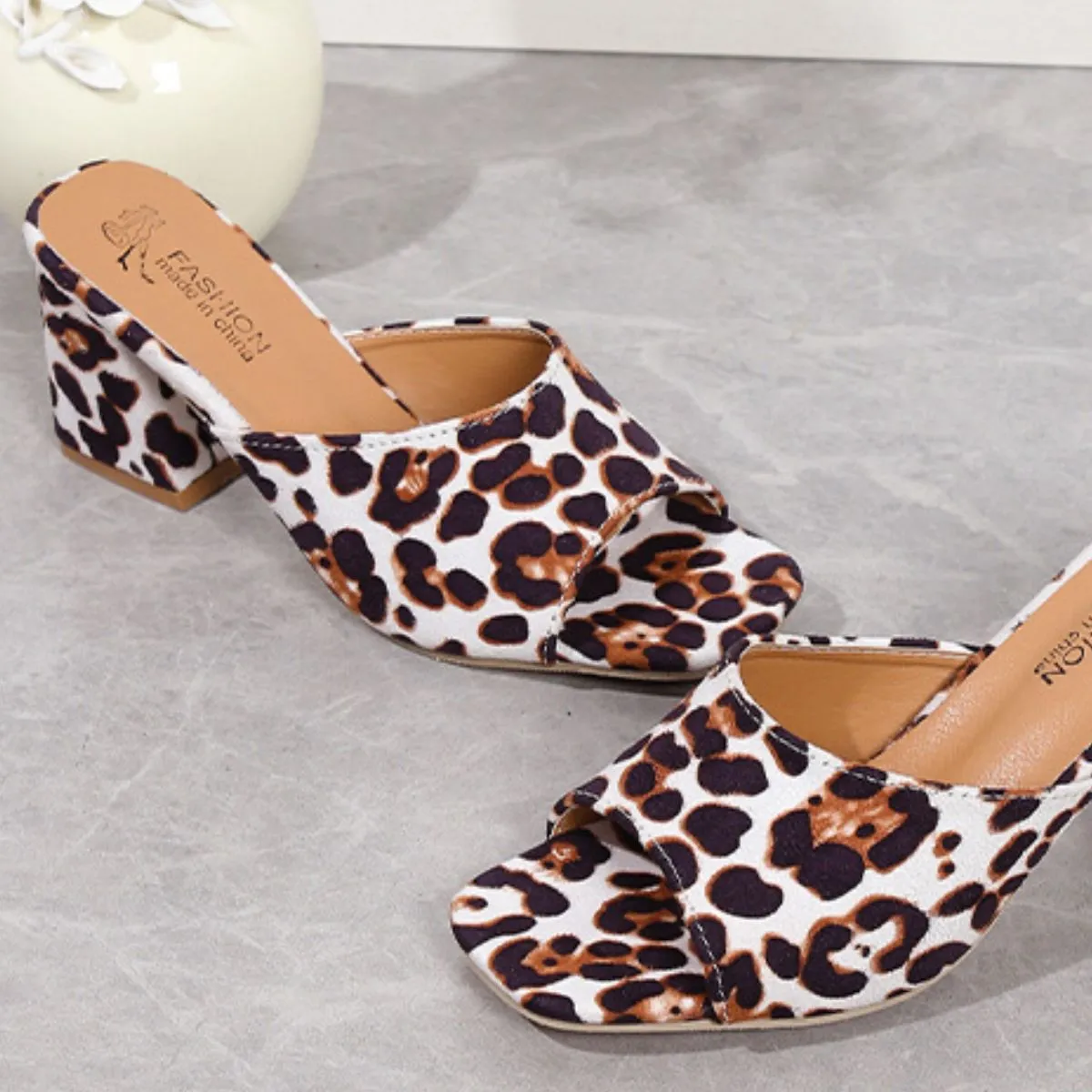 Hazel Blues® |  Leopard Block Heel Suede Sandals