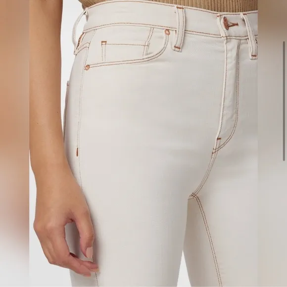 Hudson Holly High Rise Flare Distressed Hem Jeans in Ecru