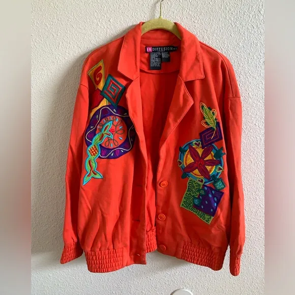I.B. Diffusion 80s Colorful Orange Bright Embroidered Jacket 🌴