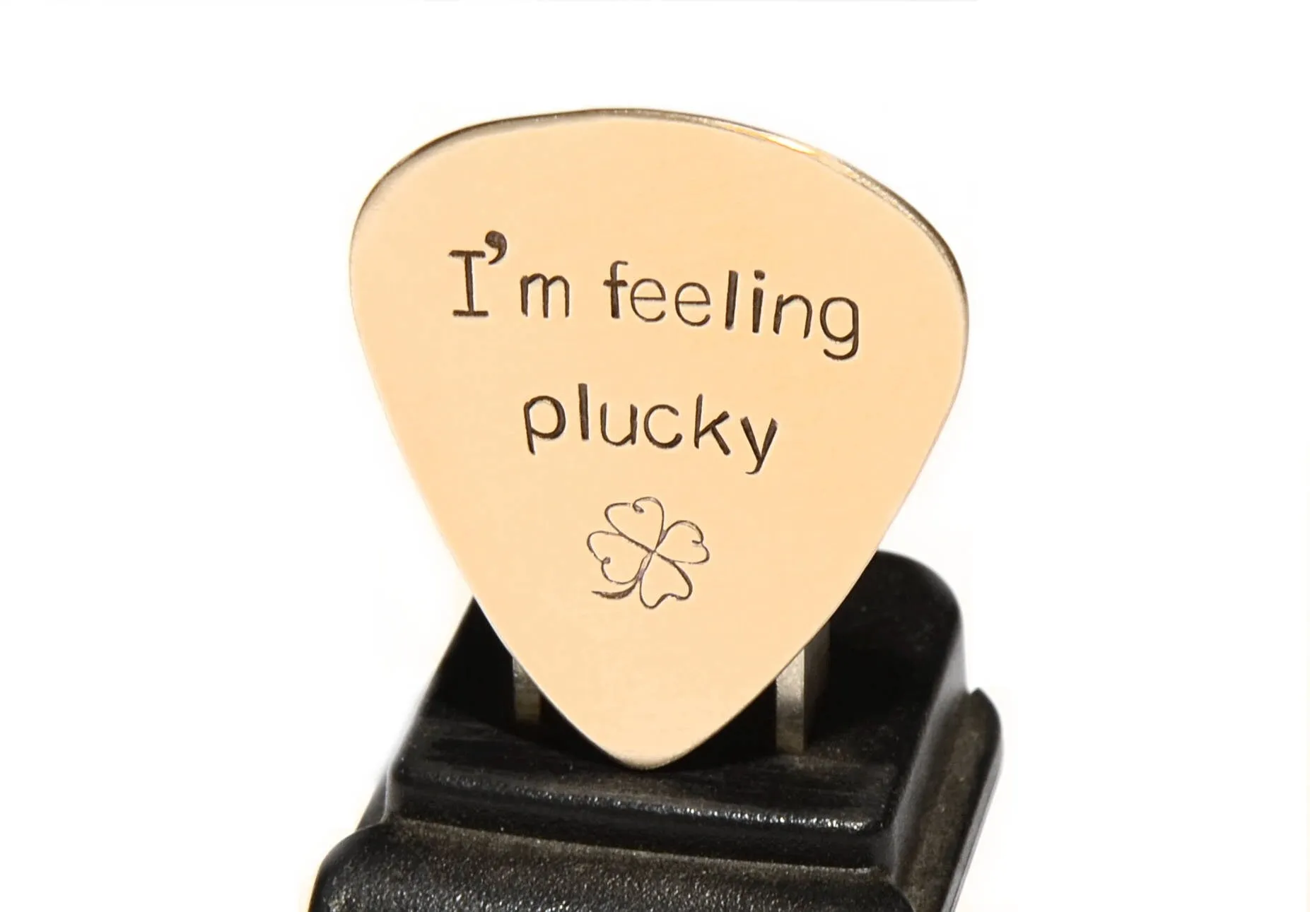 I’m Feeling Plucky guitar Pick in bronze