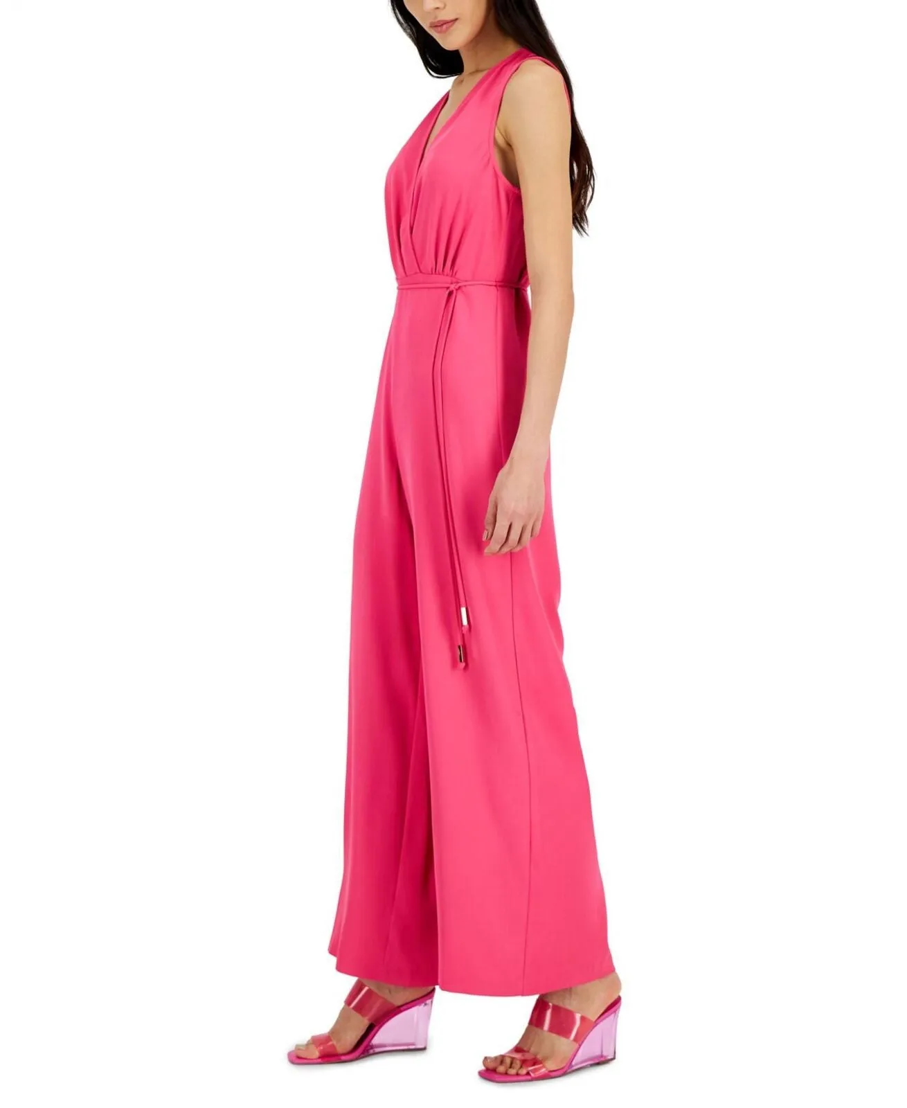 Inc International Concepts Surplice-Neck Tie-Waist Jumpsuit Electric Pink 6