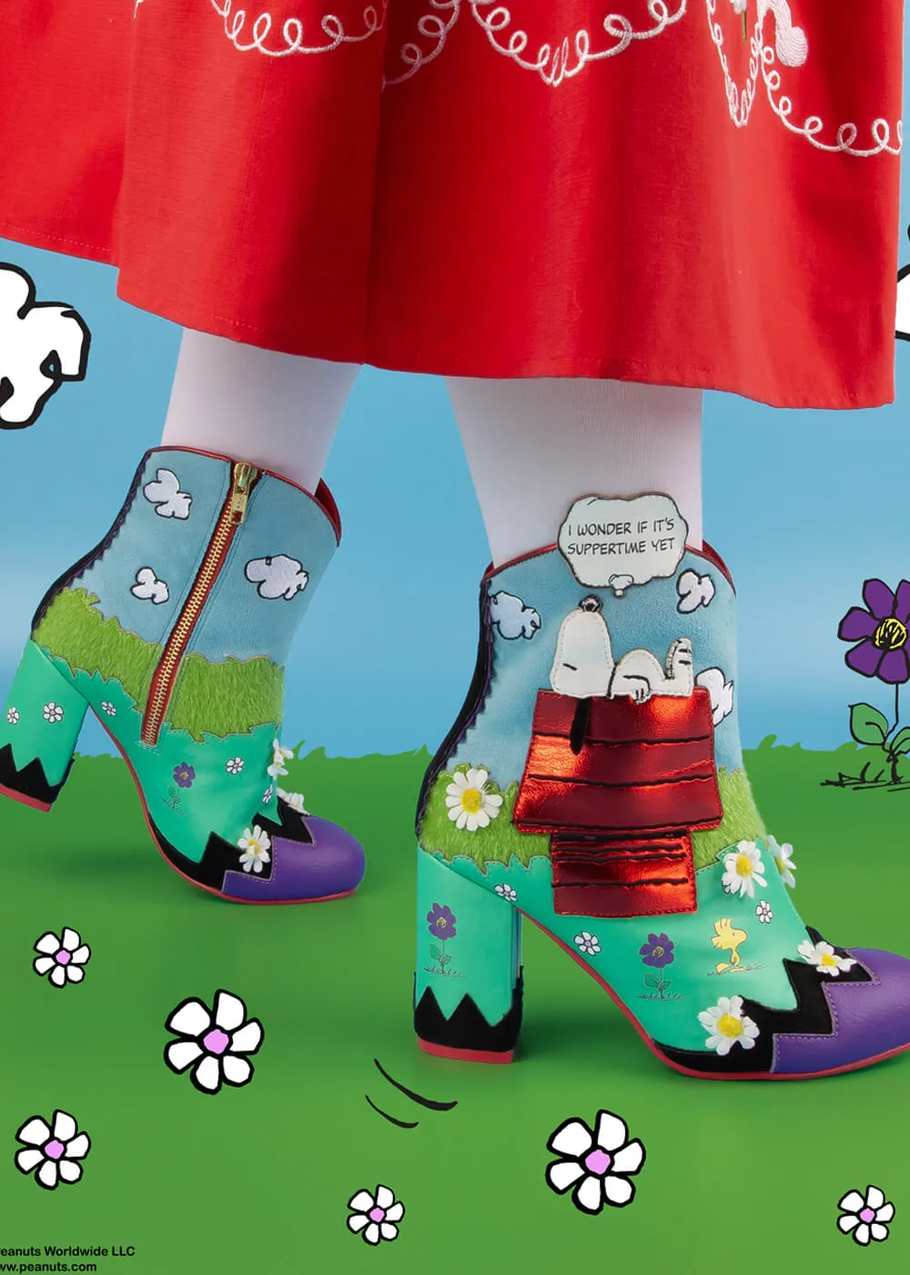 Irregular Choice x Peanuts Dream The Day Away Boots Blue Green