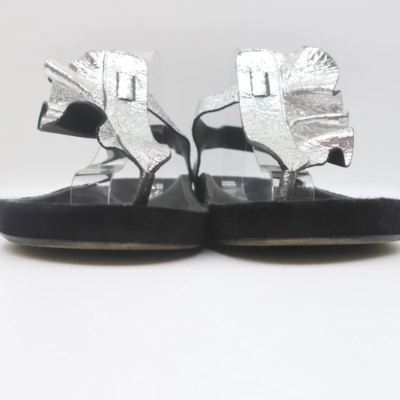 Isabel Marant Leakey Ruffle Sandals Silver Metallic Leather Size 41
