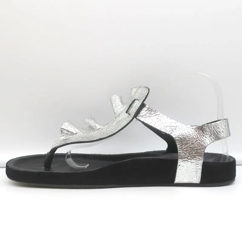 Isabel Marant Leakey Ruffle Sandals Silver Metallic Leather Size 41