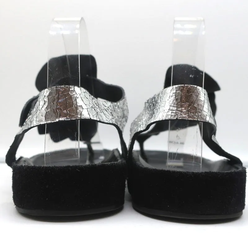 Isabel Marant Leakey Ruffle Sandals Silver Metallic Leather Size 41