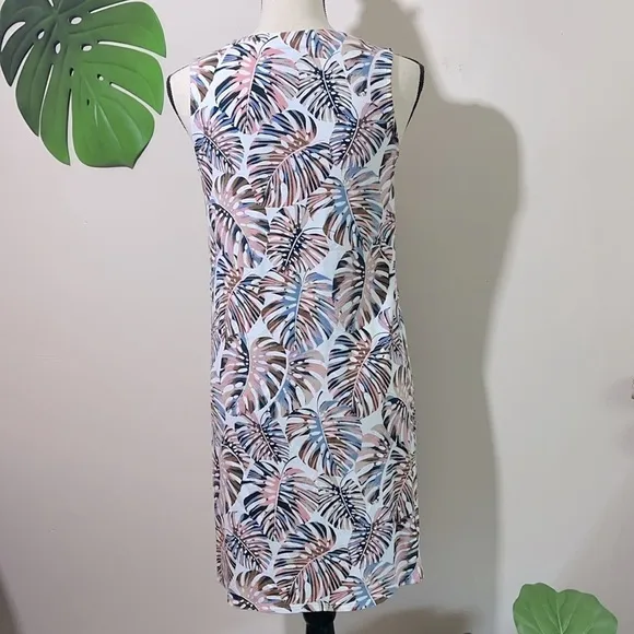 J. Jill Wearever Summer V-Neck A-line Mini Dress Pink Monstera size XS Petite