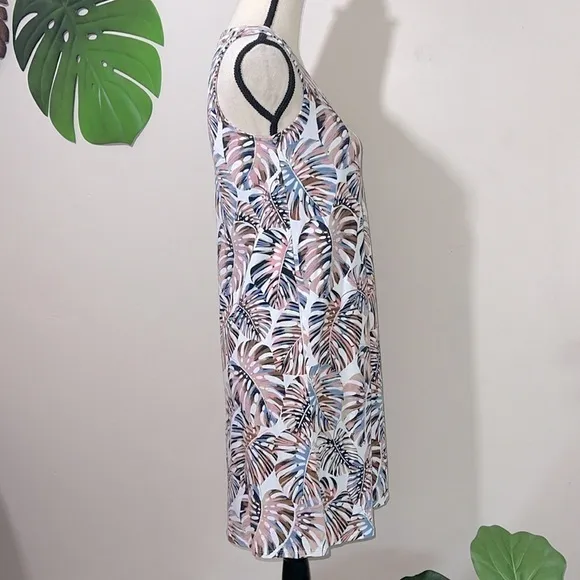 J. Jill Wearever Summer V-Neck A-line Mini Dress Pink Monstera size XS Petite