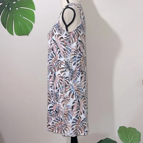 J. Jill Wearever Summer V-Neck A-line Mini Dress Pink Monstera size XS Petite