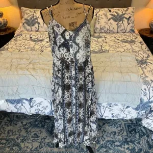 Jasse blue white Halter Maxi Dress Open Tie Bohemian Festival Cottagecore XL