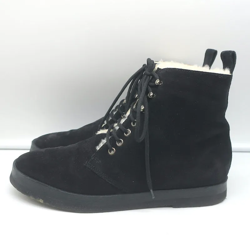Jenni Kayne Canyon Shearling Ankle Boots Black Suede Size 41 Lace-Up Booties