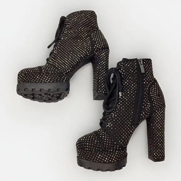 Jessica Simpson Irella 2 Platform Bootie Combat‎ Lace-up Goth Black  S6