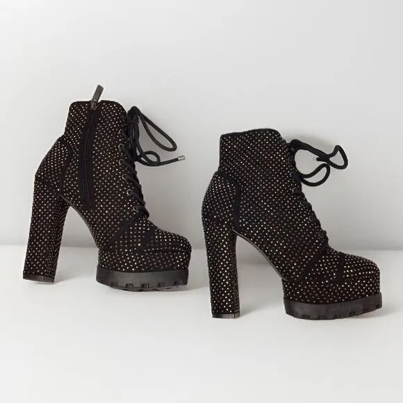 Jessica Simpson Irella 2 Platform Bootie Combat‎ Lace-up Goth Black  S6