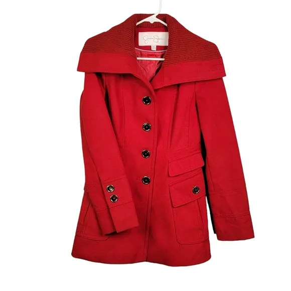 Jessica Simpson Red Button Fashion Stylish Pea Coat Women's Size SML