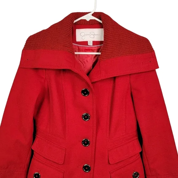 Jessica Simpson Red Button Fashion Stylish Pea Coat Women's Size SML