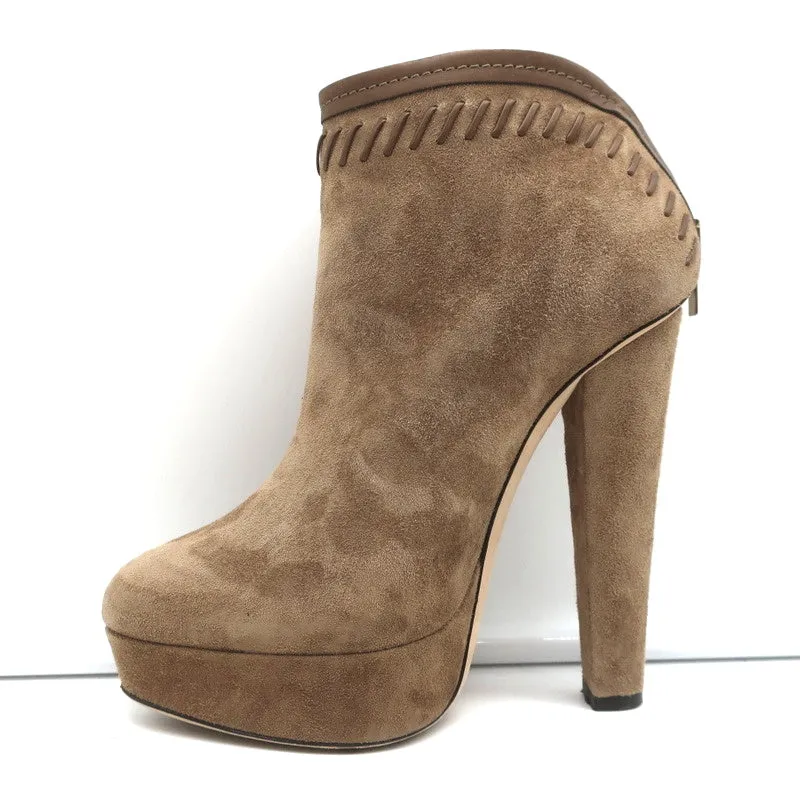 Jimmy Choo Ankle Boots Evans Brown Whipstitch Suede Size 35.5 Platform Booties