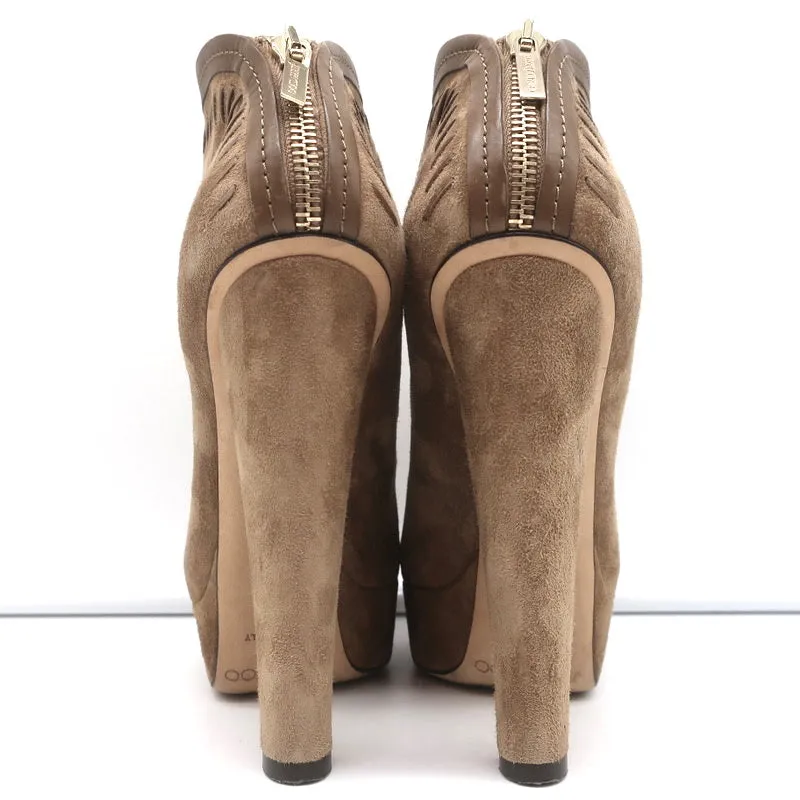 Jimmy Choo Ankle Boots Evans Brown Whipstitch Suede Size 35.5 Platform Booties