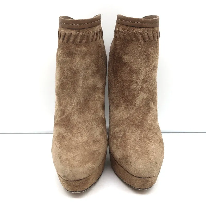 Jimmy Choo Ankle Boots Evans Brown Whipstitch Suede Size 35.5 Platform Booties