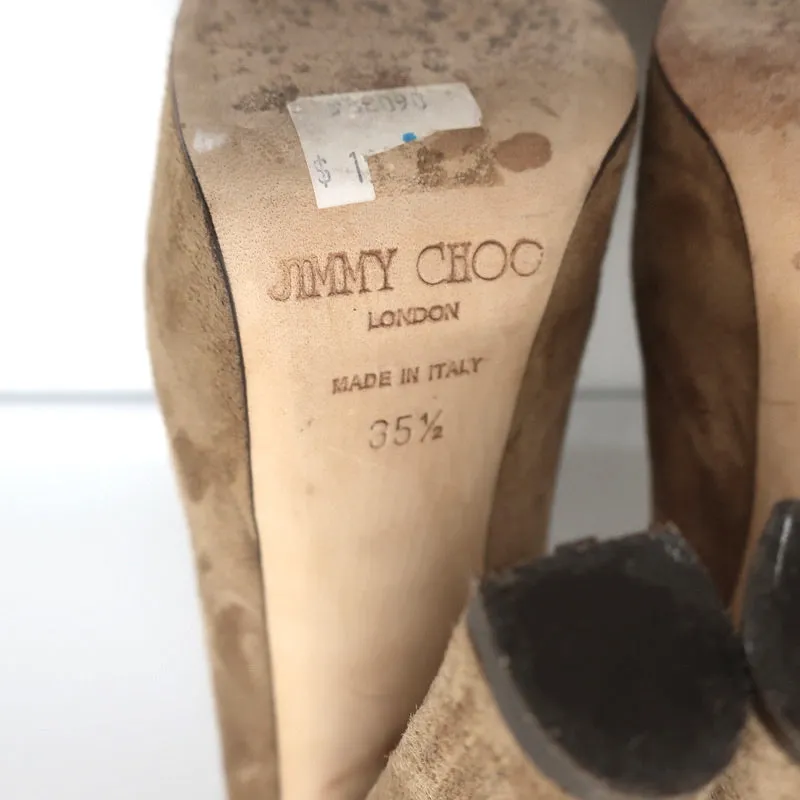 Jimmy Choo Ankle Boots Evans Brown Whipstitch Suede Size 35.5 Platform Booties