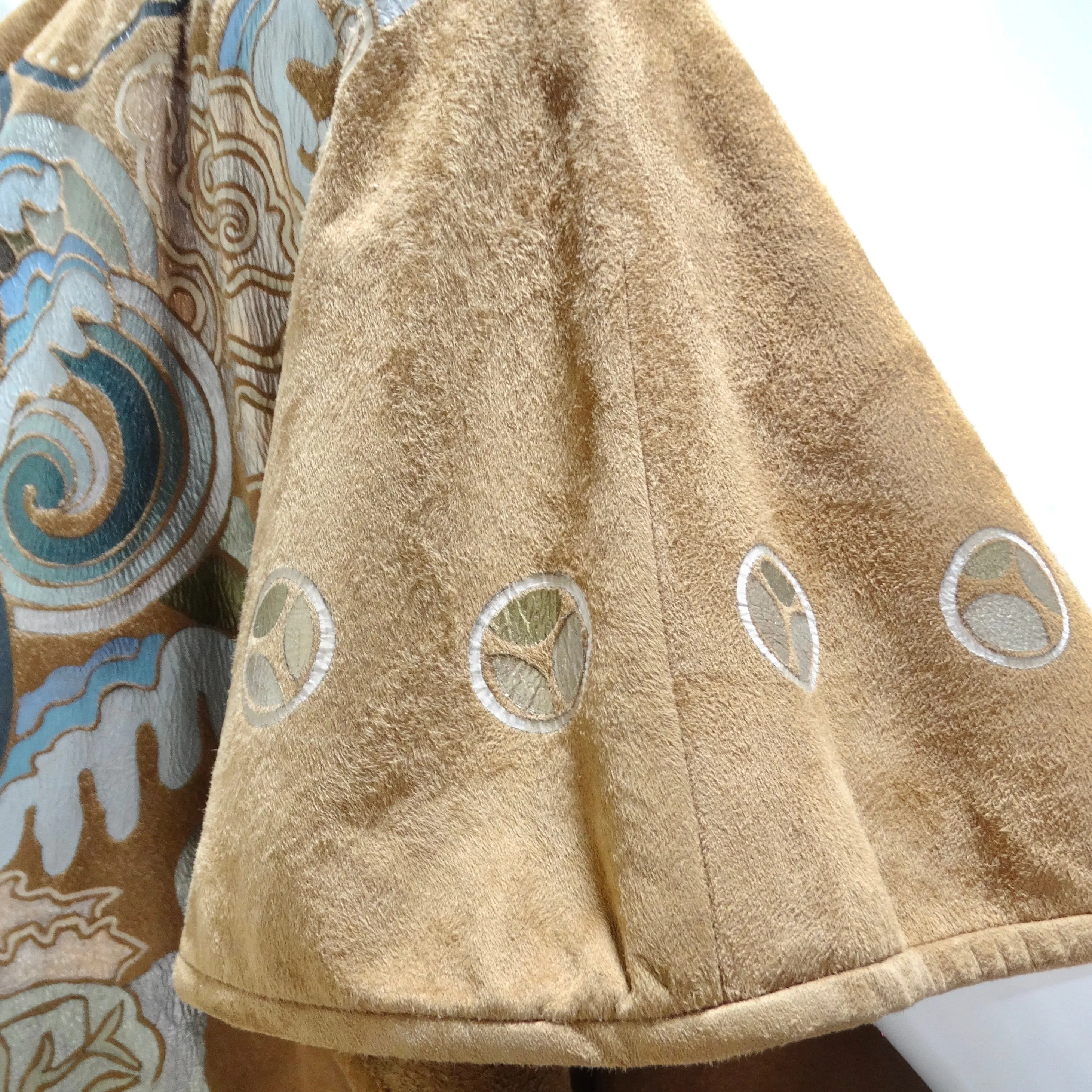 Joe Brand 1980s Hand Painted Suede Short Sleeve Duster
