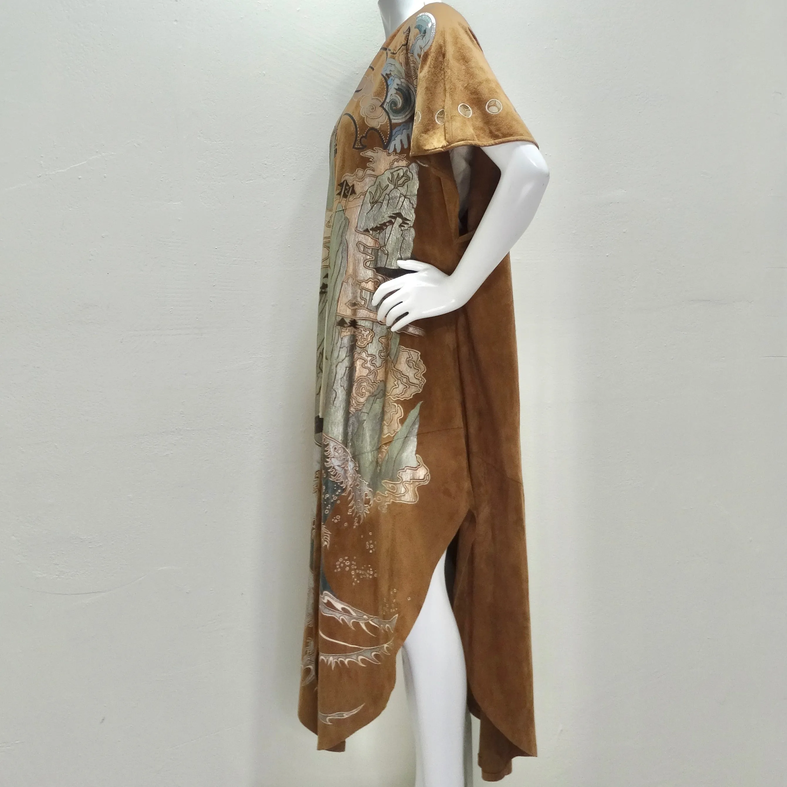 Joe Brand 1980s Hand Painted Suede Short Sleeve Duster