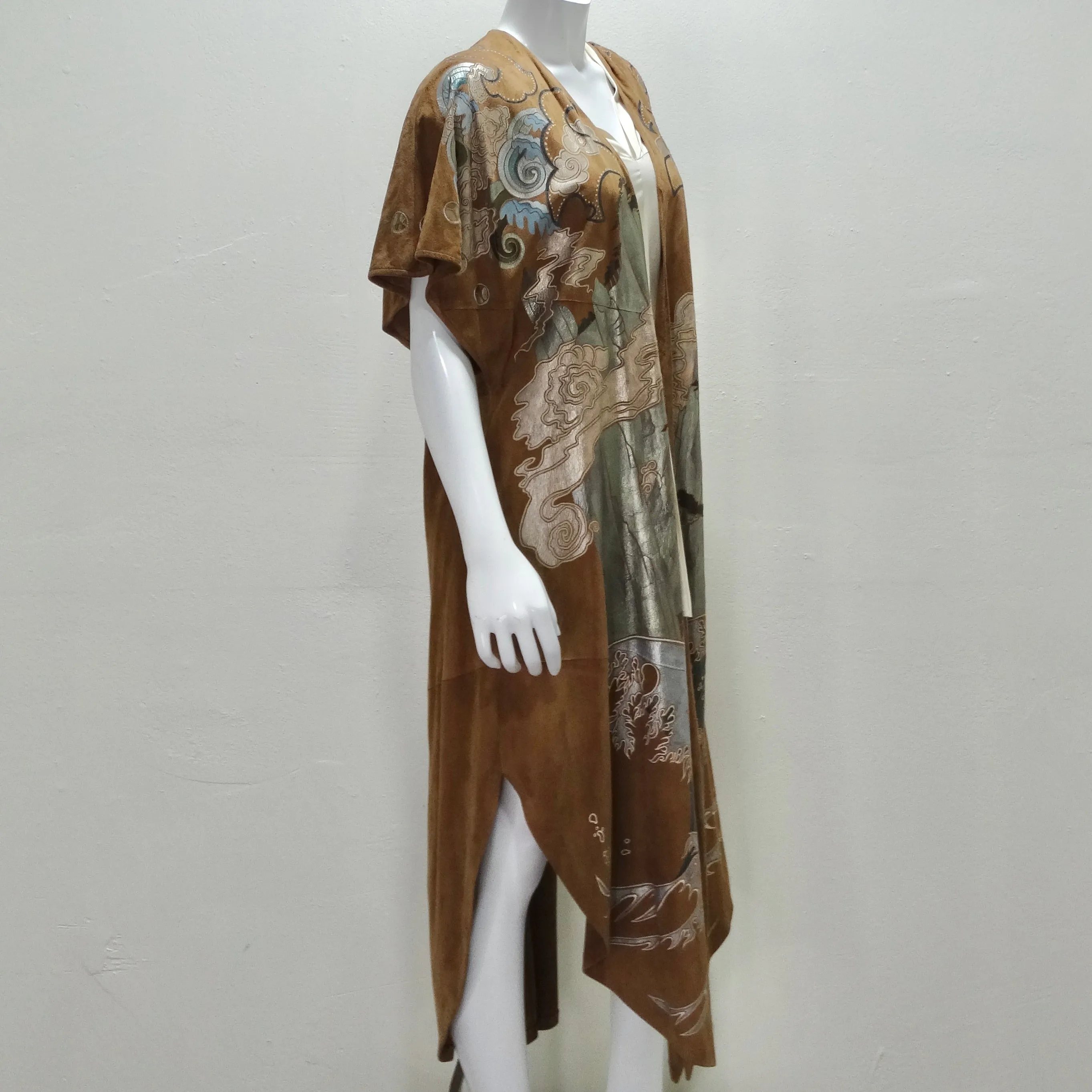 Joe Brand 1980s Hand Painted Suede Short Sleeve Duster