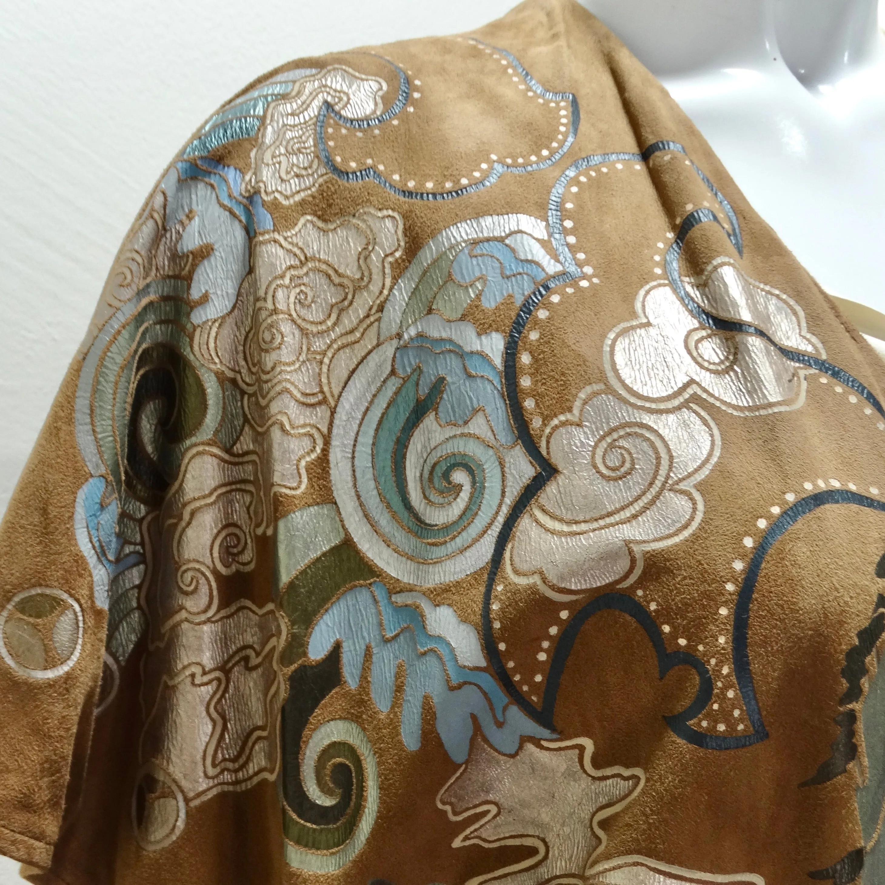 Joe Brand 1980s Hand Painted Suede Short Sleeve Duster