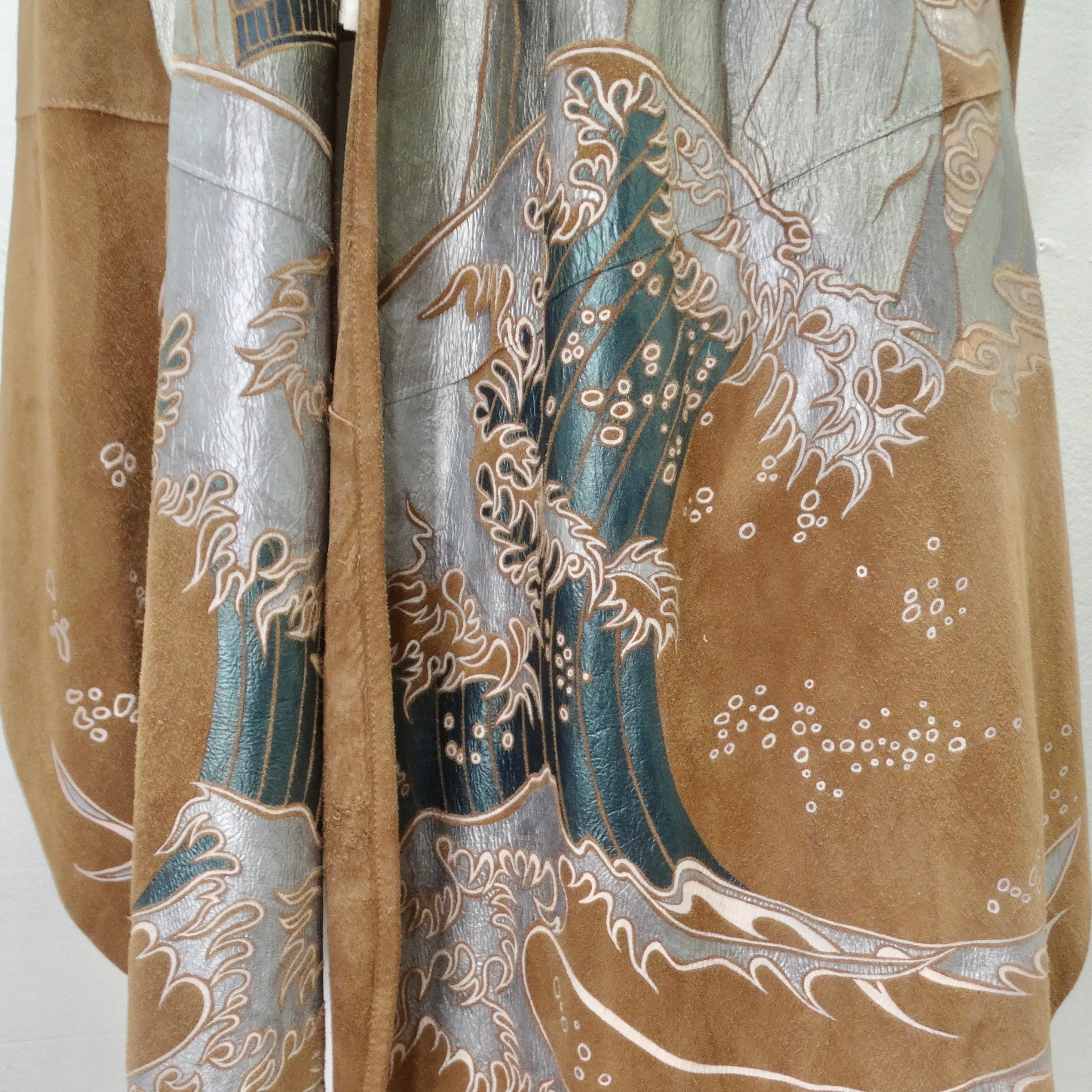 Joe Brand 1980s Hand Painted Suede Short Sleeve Duster