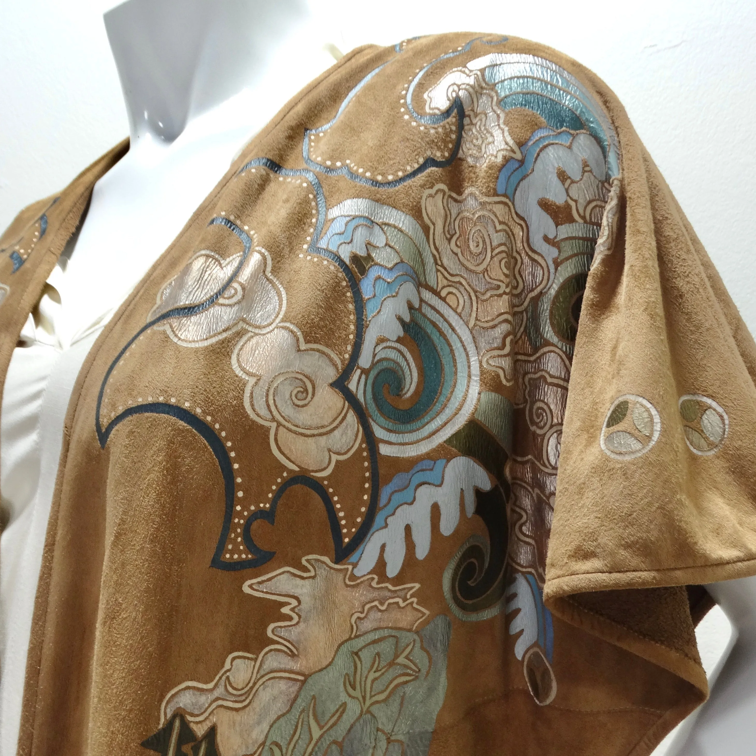 Joe Brand 1980s Hand Painted Suede Short Sleeve Duster