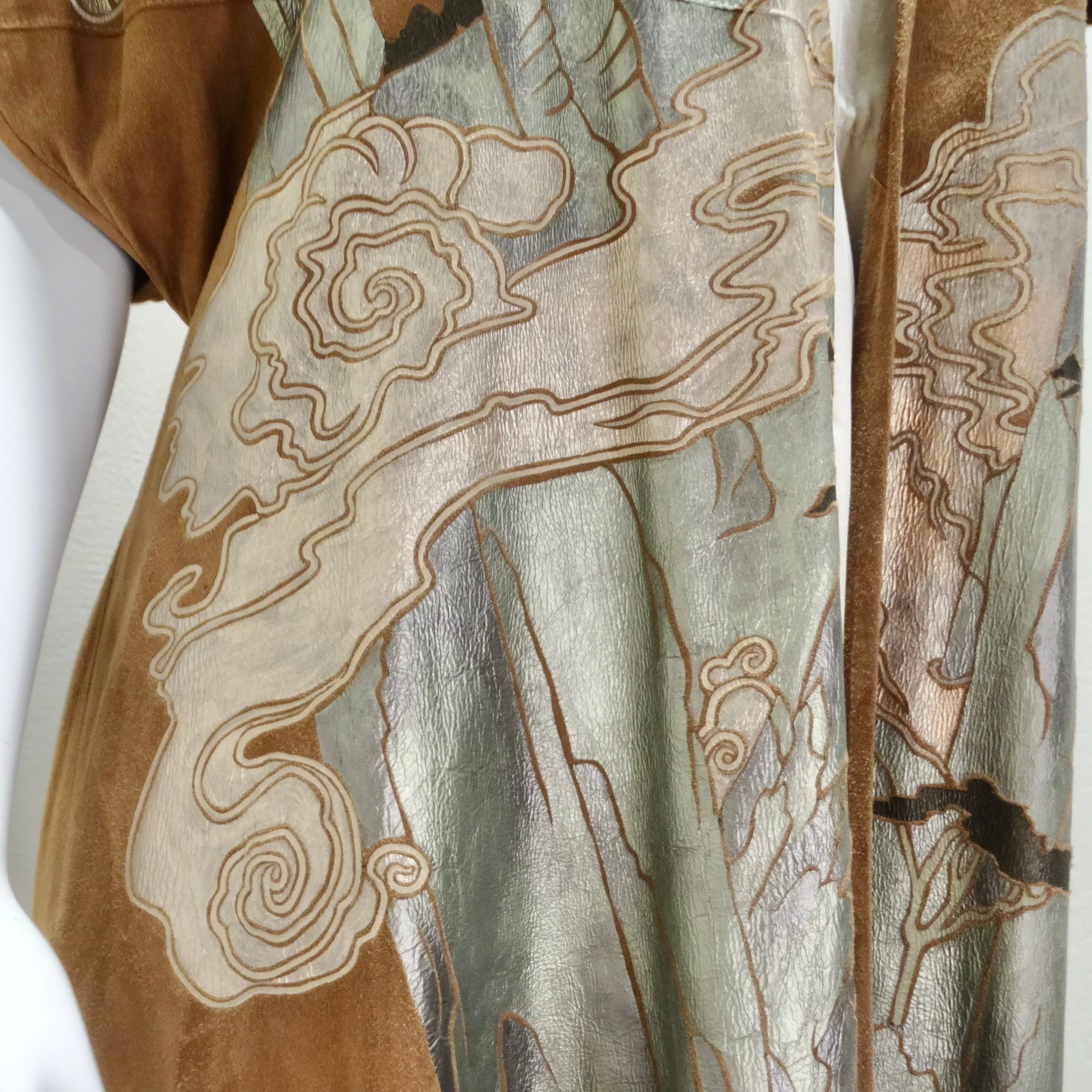 Joe Brand 1980s Hand Painted Suede Short Sleeve Duster