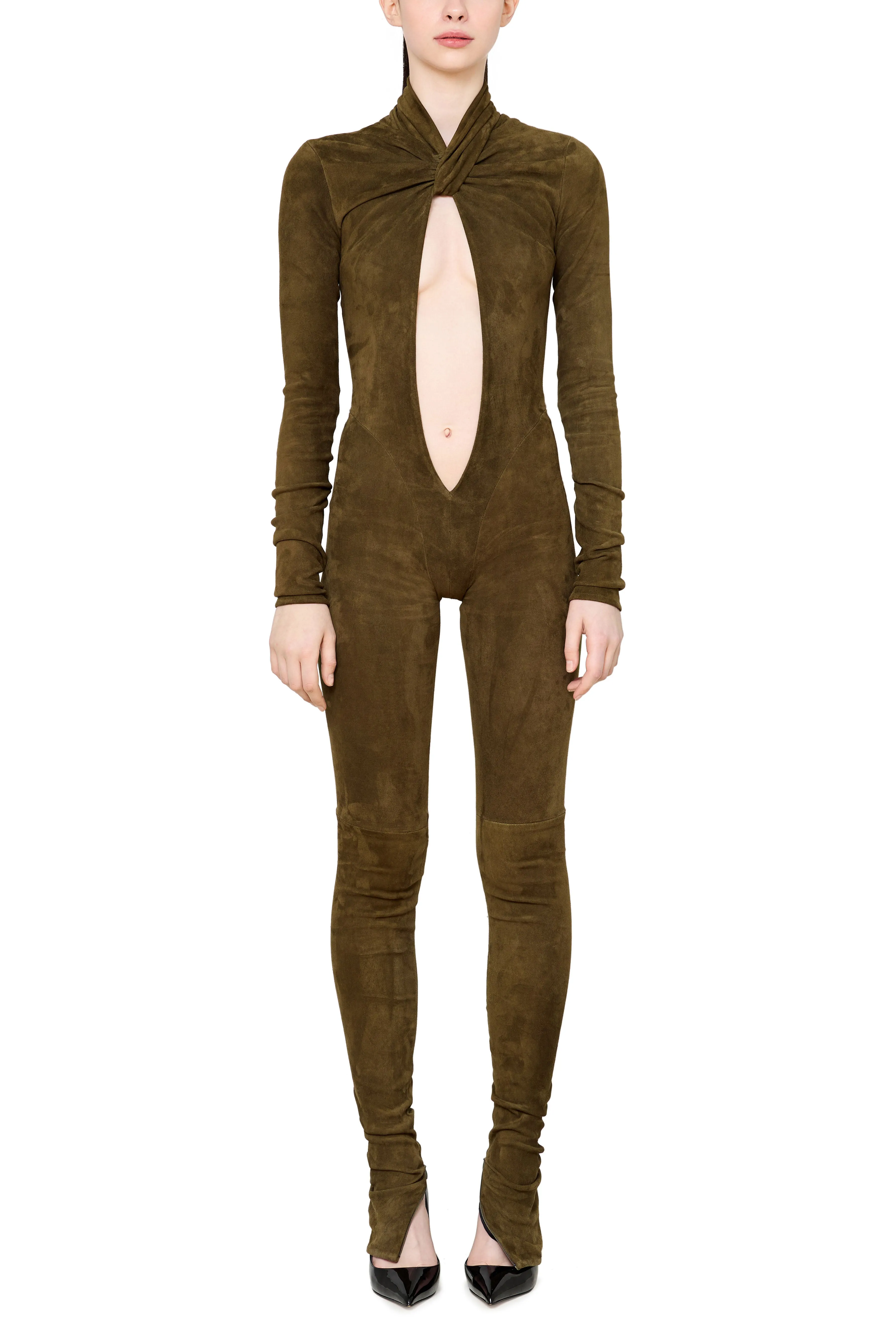 Keyhole Suede Jumpsuit