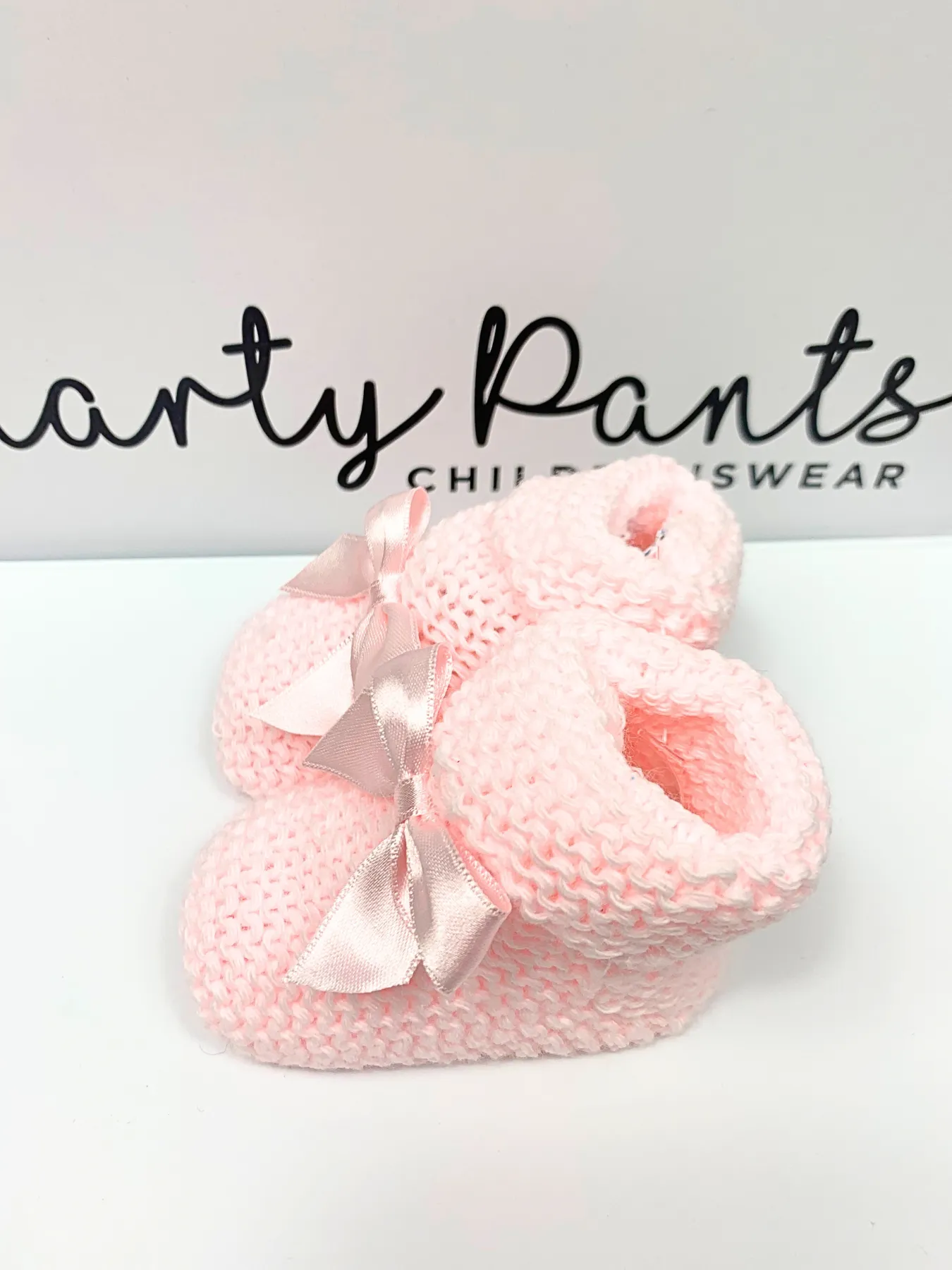 Knitted Baby Booties With Satin Bow - 2 Colours