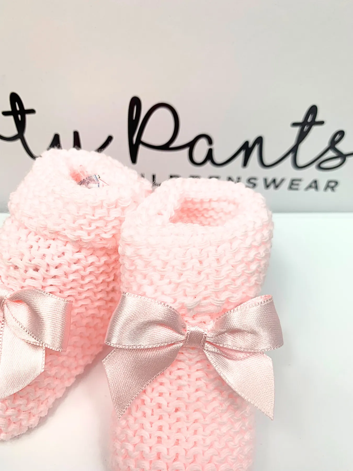 Knitted Baby Booties With Satin Bow - 2 Colours