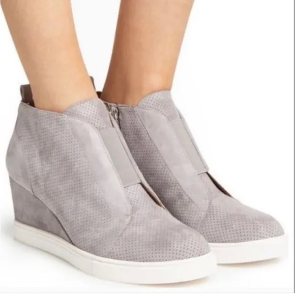 Linea Paolo Felicia Perforated Suede Wedge Booties Sneaker Gray Size 9