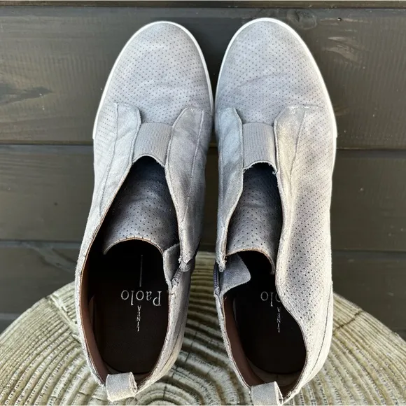 Linea Paolo Felicia Perforated Suede Wedge Booties Sneaker Gray Size 9