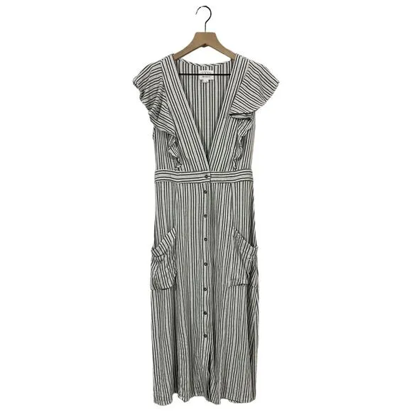 Lost   Wander Kika Striped Button-Up Midi Dress - Grey - XL