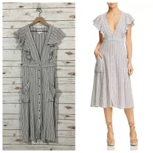 Lost   Wander Kika Striped Button-Up Midi Dress - Grey - XL