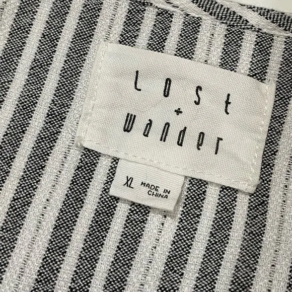 Lost   Wander Kika Striped Button-Up Midi Dress - Grey - XL