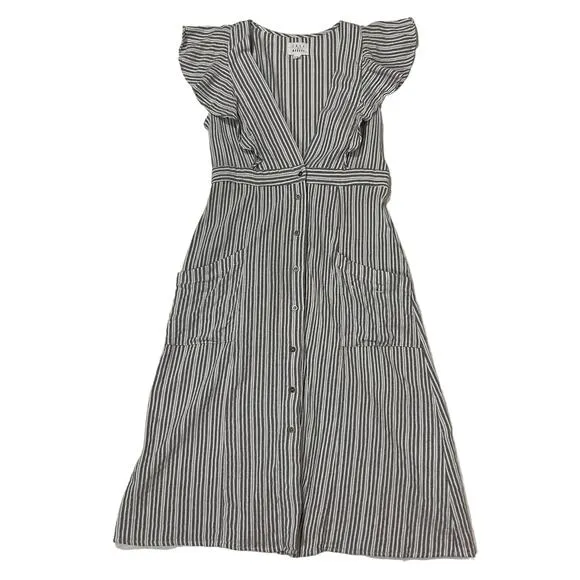 Lost   Wander Kika Striped Button-Up Midi Dress - Grey - XL