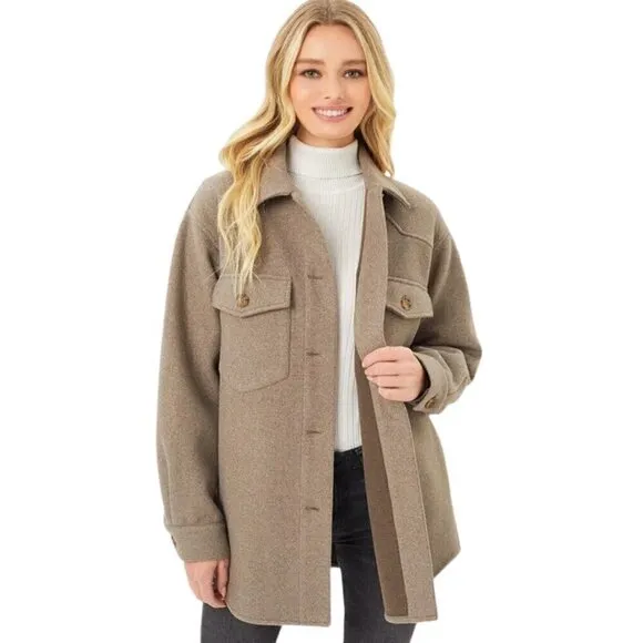 Love Tree Fleece Oversized Shacket, Coco Brown L - Fall, Autumn, Jacket, Tan